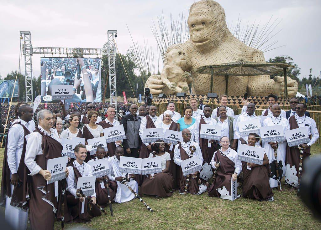 Kwita Izina gorilla naming ceremony with the giant gorilla structure at Musanze